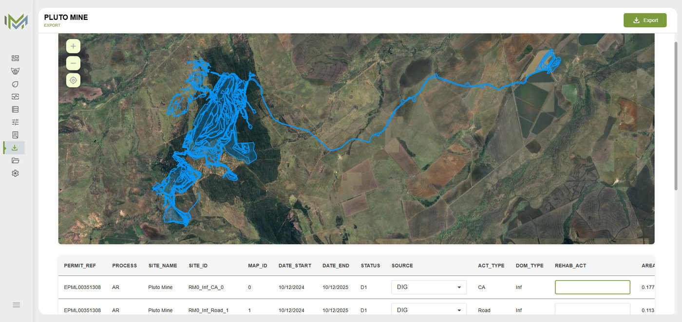 Exported disturbance geometry over aerial imagery with a coded attribute table